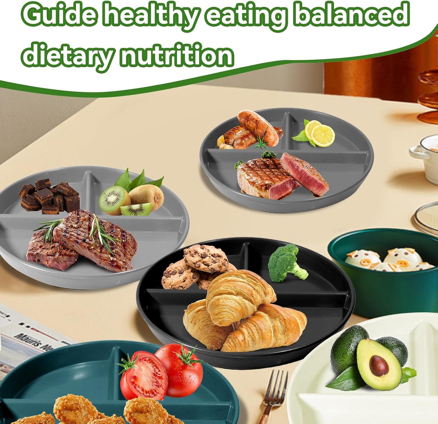 Transform Your Eating Habits with Our 9 Inch Portion Control Plate Set - 5 Stylish Divided Plates for Healthy Weight Management