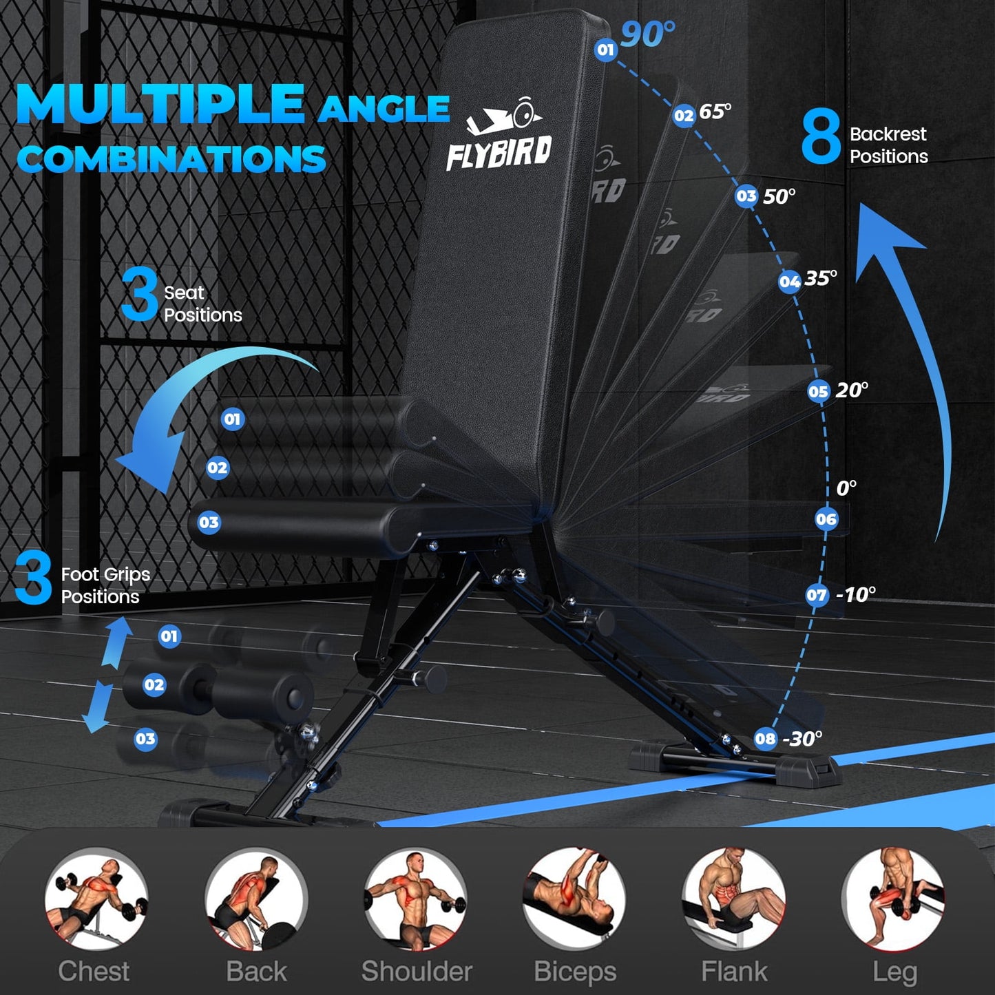 Collapsible Adjustable Weight Bench - Heavy Duty Foldable Fitness Exercise Utility, with 800 Lbs. Weight Capacity, Black