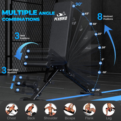 Collapsible Adjustable Weight Bench - Heavy Duty Foldable Fitness Exercise Utility, with 800 Lbs. Weight Capacity, Black