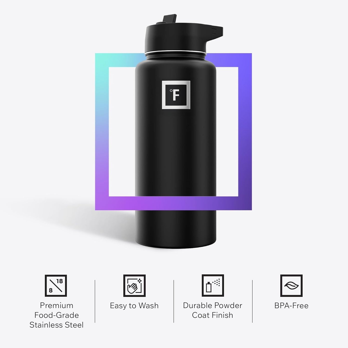 Stay Hydrated on Your Adventures: 32 Oz Wide Mouth Insulated Stainless Steel Flask with Straw in Midnight Black