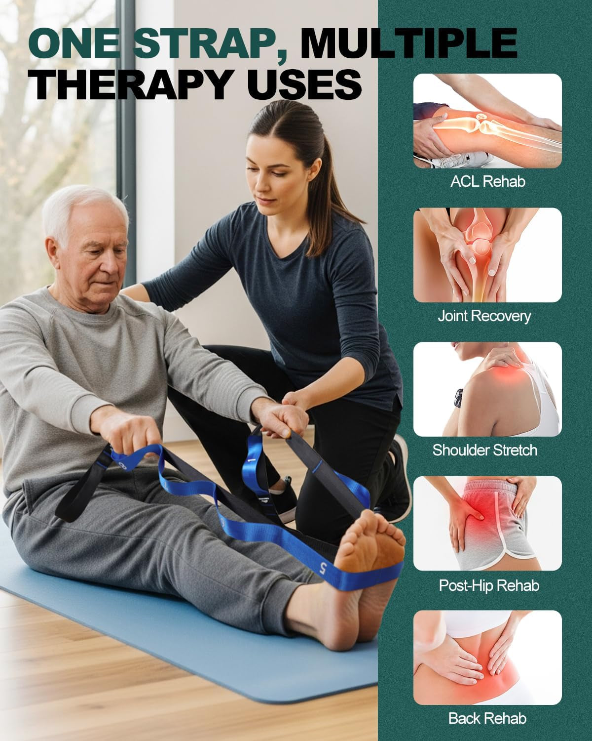 Premium Non-Elastic Yoga Stretch Straps with Loops - Durable Nylon Bands for Flexibility, Physical Therapy, and Hamstring Stretches - Includes Guidance for Optimal Use