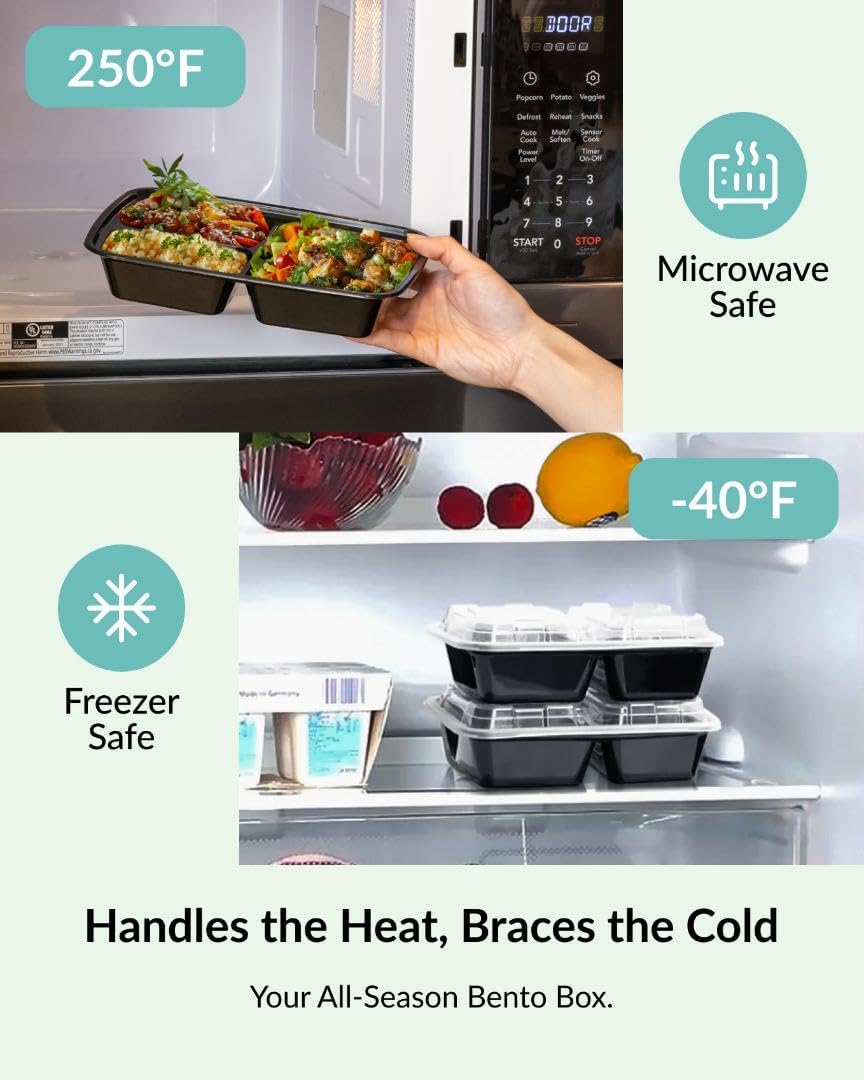 Versatile Meal Prep Containers - 12 Pack Bento Box with 3 Compartments, Airtight Lids, BPA Free, Microwave & Dishwasher Safe for Easy Meal Organization