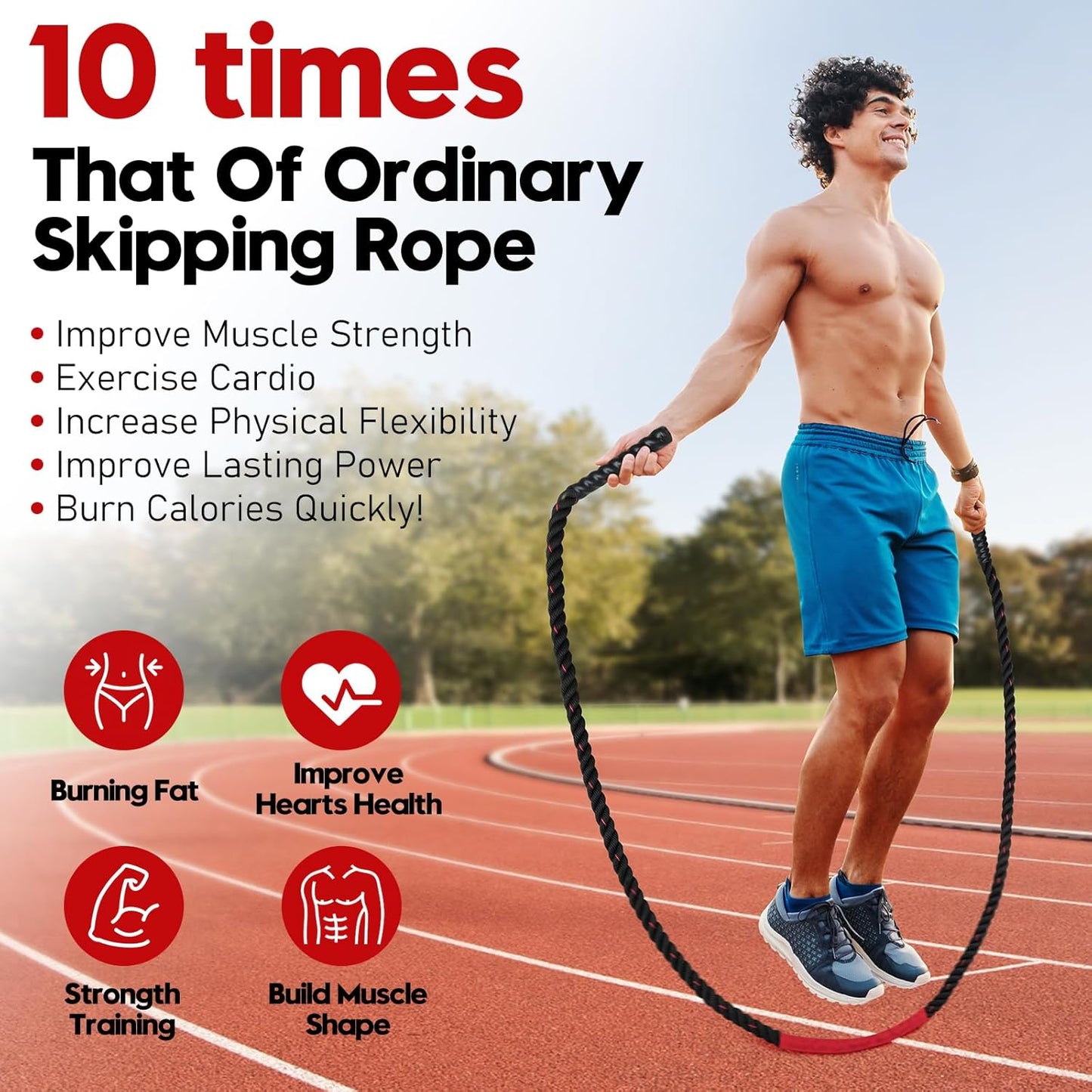 Elevate Your Fitness Game with Our 3lb Weighted Jump Rope - Perfect for Men and Women! Maximize Your Workouts and Build Strength with This Premium Heavy Skipping Rope for Home Gym and Outdoor Exercise.