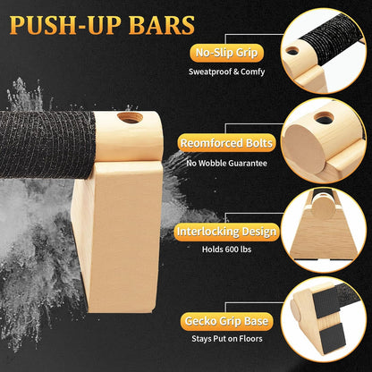 Elevate Your Workout with Premium Wooden Parallettes Bars - The Ultimate Push Up and Handstand Training Equipment for Strength and Stability