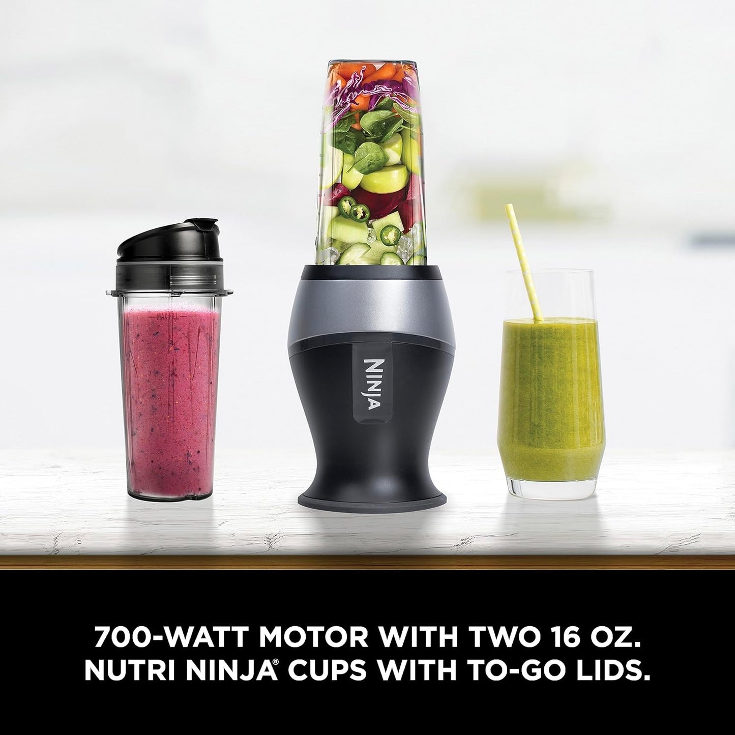 Ninja Fit Compact Personal Blender - Perfect for Smoothies, Shakes, and Frozen Drinks with 700-Watt Power and 2 Portable 16-Oz. Cups in Sleek Black