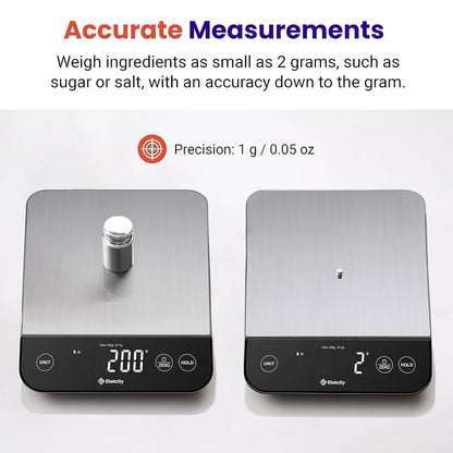 Precision Digital Kitchen Scale - 22Lb Capacity, Waterproof, USB Rechargeable, Perfect for Weight Loss, Baking & Cooking, 5 Units, 304 Stainless Steel