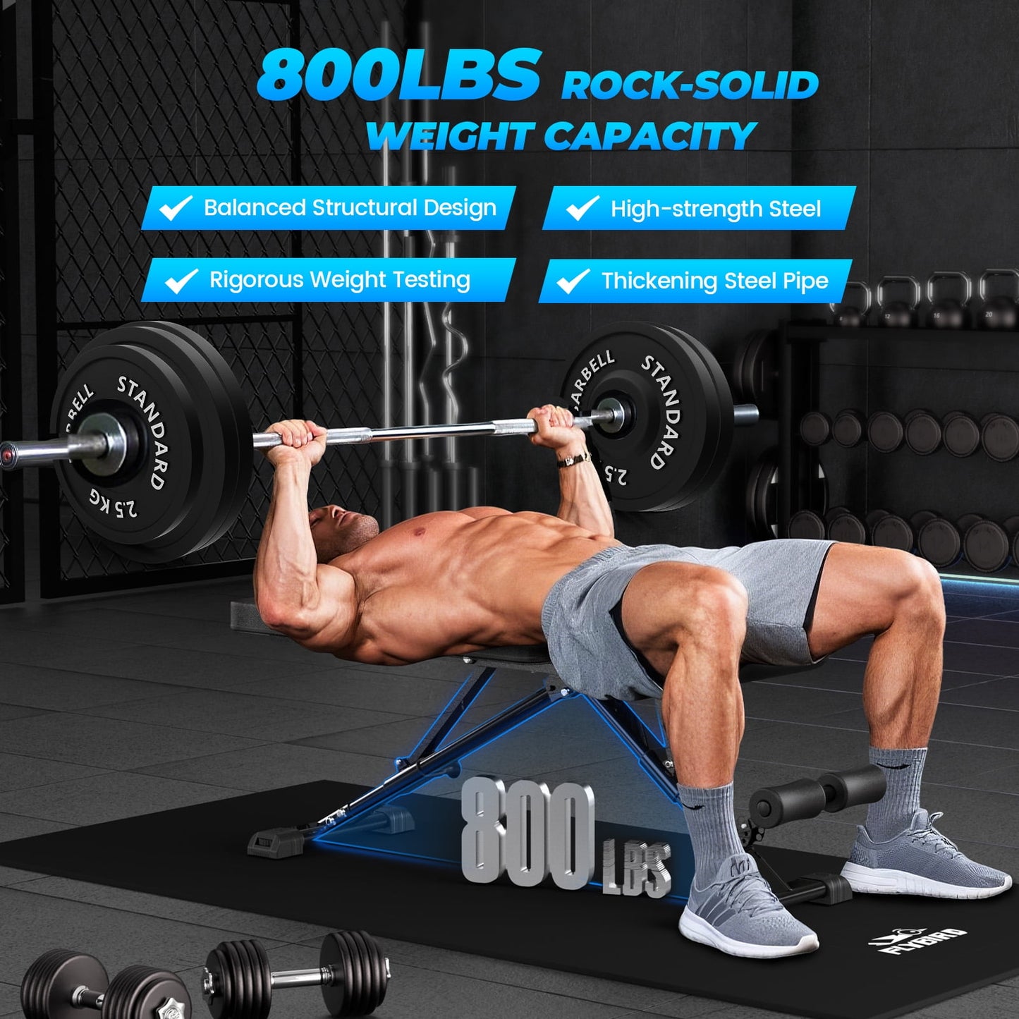 Collapsible Adjustable Weight Bench - Heavy Duty Foldable Fitness Exercise Utility, with 800 Lbs. Weight Capacity, Black